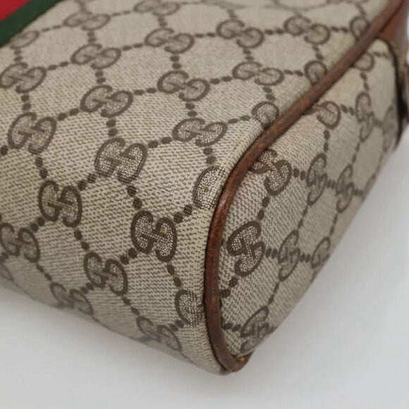 GUCCI GG Supreme Web Sherry Line Clutch Bag PVC Beige Gold - Picture 8 of 14